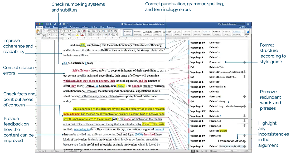 Example of the services included in dissertation editing