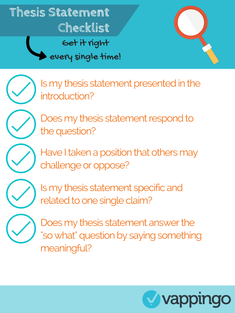 A simple to follow thesis statement checklist with five handy prompts