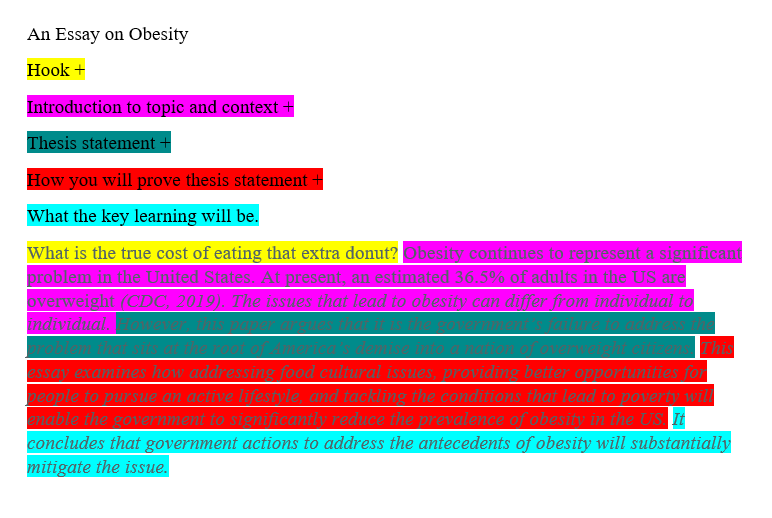 A sample introduction for an essay on obesity essay on